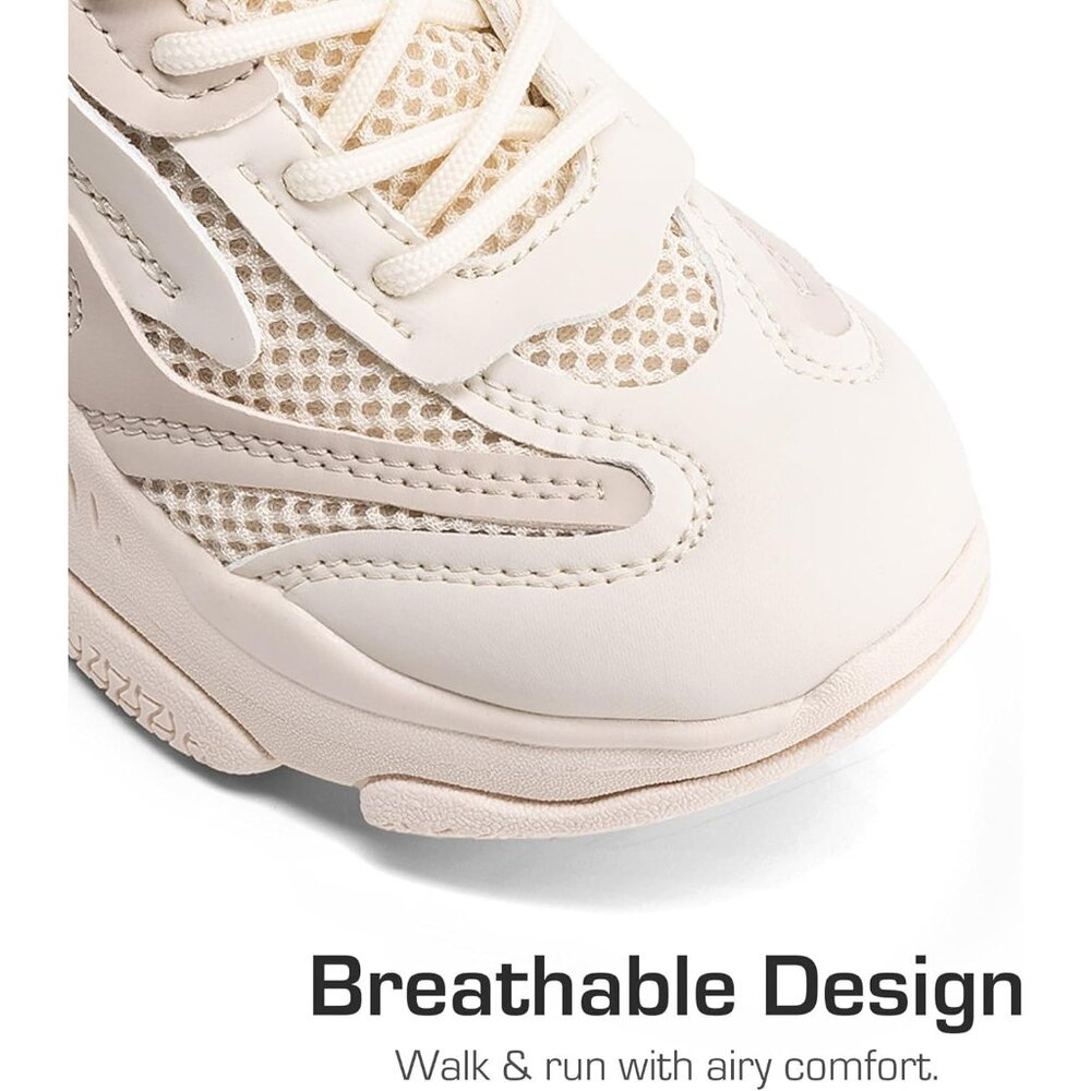 ⚡Kids Girls Beige Sneakers Jelly Sole Lace up Shoes Lightweight Walking Shoes - Picture 3 of 5
